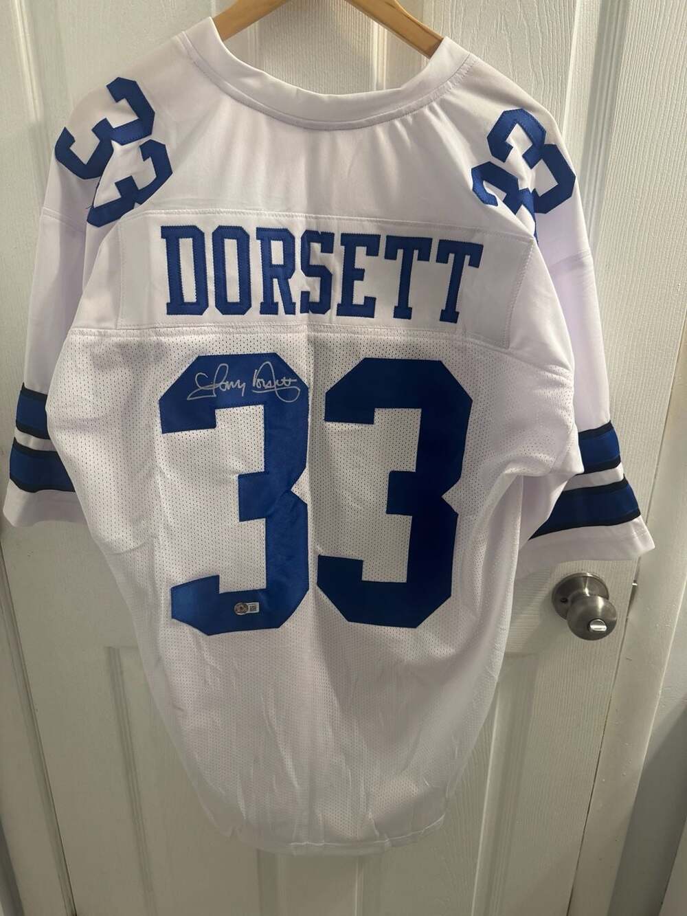 Tony Dorsett Signed Dallas Cowboys Football Jersey Beckett Witnessed Authentic